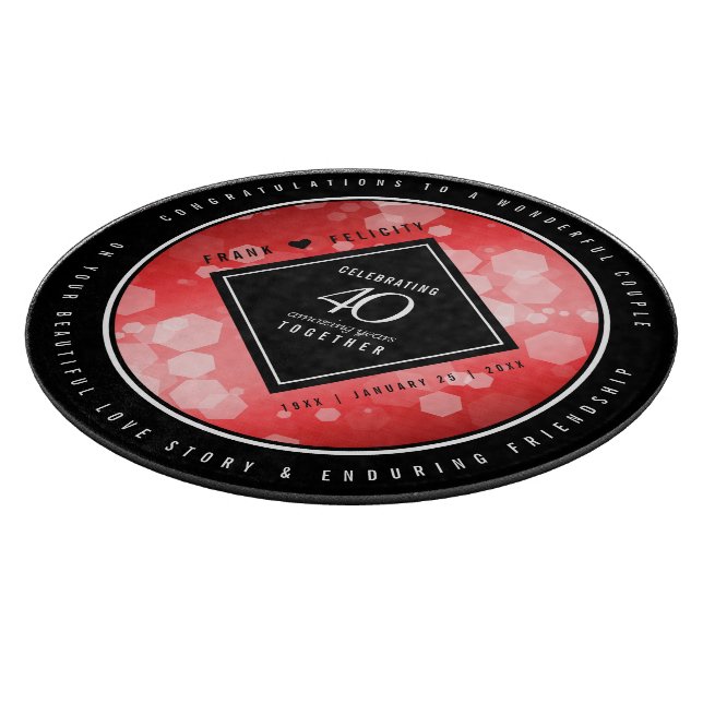 Elegant 40th Ruby Wedding Anniversary Celebration Cutting Board (Corner)