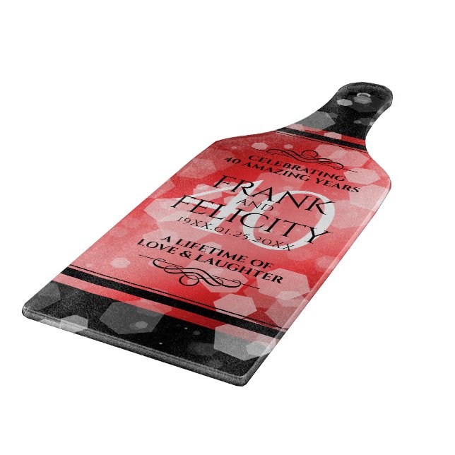 Elegant 40th Ruby Wedding Anniversary Celebration Cutting Board (Corner)