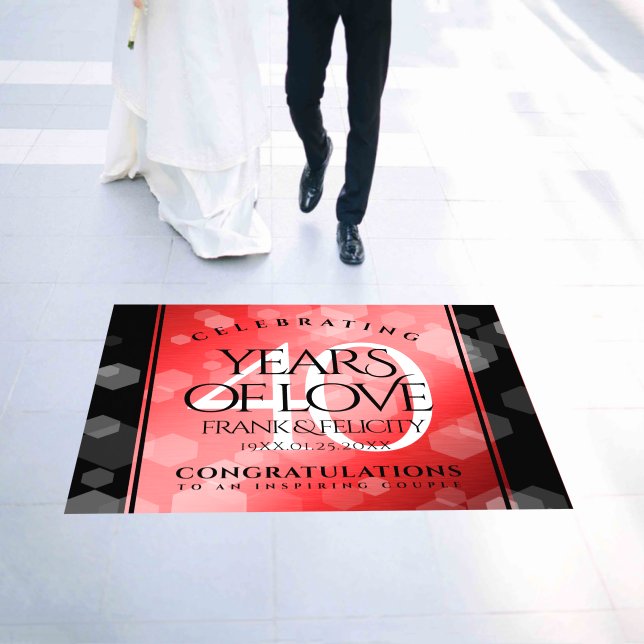 Elegant 40th Ruby Wedding Anniversary Celebration Floor Decals (Wedding)