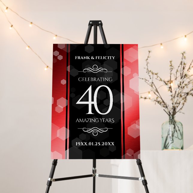 Elegant 40th Ruby Wedding Anniversary Celebration Foam Board (In Situ (Stand))