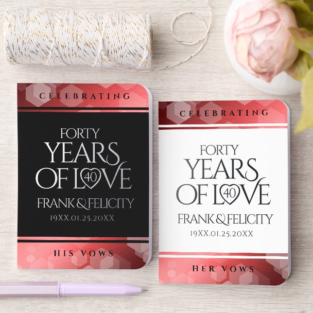 Elegant 40th Ruby Wedding Anniversary Celebration Foil Vow Books (Wedding)