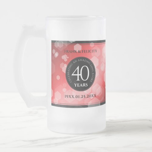 Elegant 40th Ruby Wedding Anniversary Celebration Frosted Glass Beer Mug