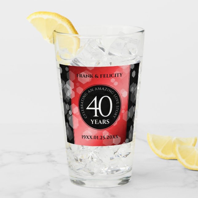 Elegant 40th Ruby Wedding Anniversary Celebration Glass (Front Ice)
