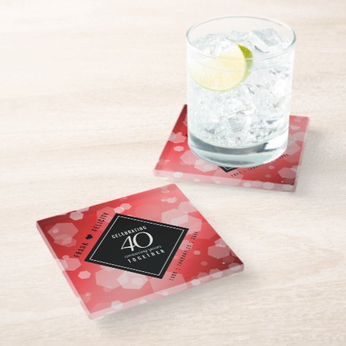 Elegant 40th Ruby Wedding Anniversary Celebration Glass Coaster