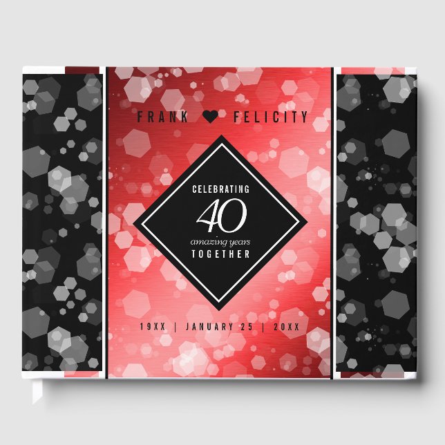 Elegant 40th Ruby Wedding Anniversary Celebration Guest Book (Front)