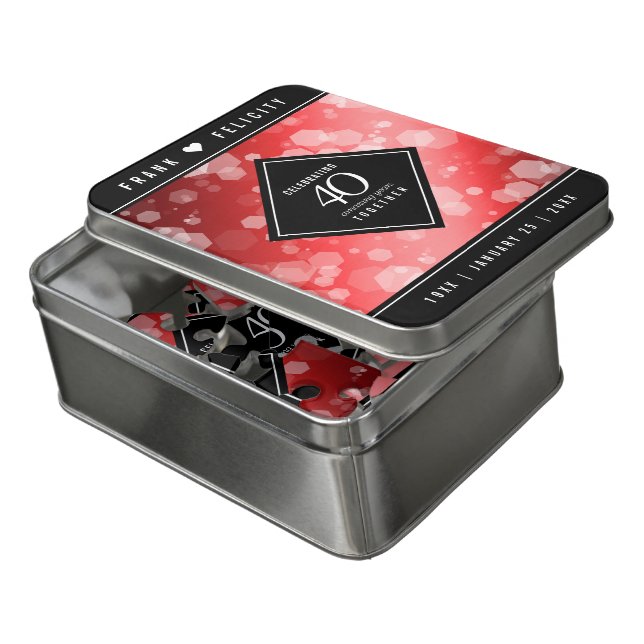 Elegant 40th Ruby Wedding Anniversary Celebration Jigsaw Puzzle (Lid Open)