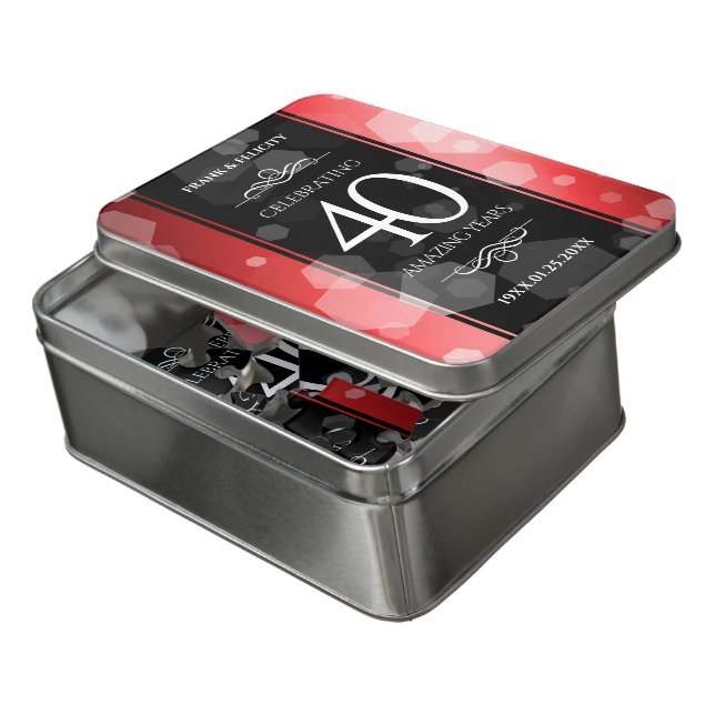 Elegant 40th Ruby Wedding Anniversary Celebration Jigsaw Puzzle (Lid Open)