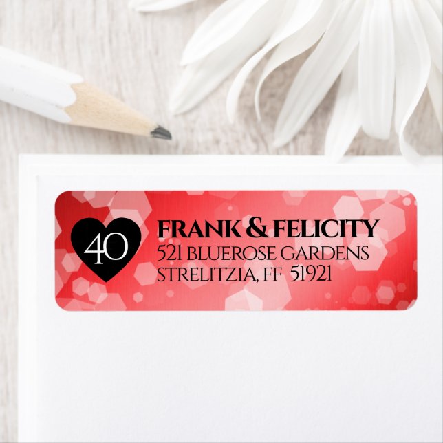 Elegant 40th Ruby Wedding Anniversary Celebration Label (Insitu)