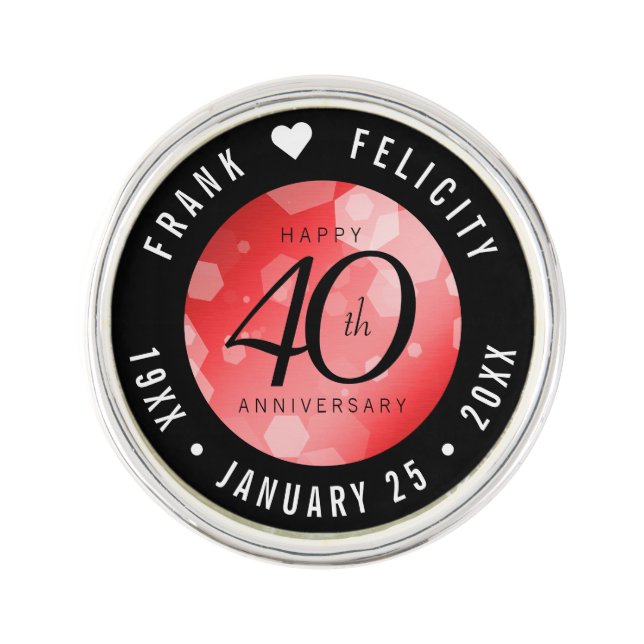 Elegant 40th Ruby Wedding Anniversary Celebration Lapel Pin (Front)