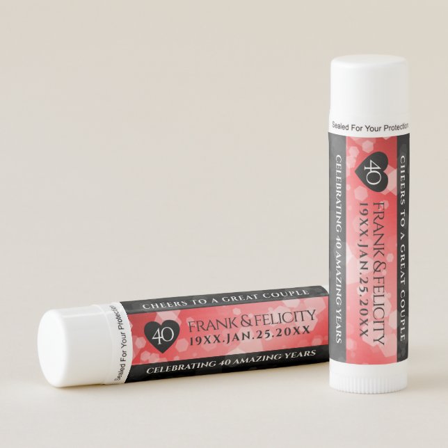 Elegant 40th Ruby Wedding Anniversary Celebration Lip Balm (Front)