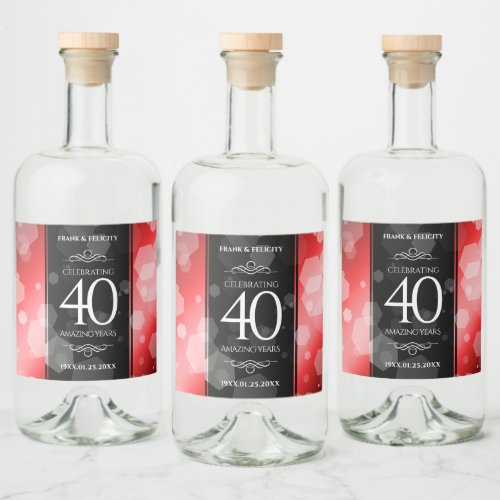 Elegant 40th Ruby Wedding Anniversary Celebration Liquor Bottle Label