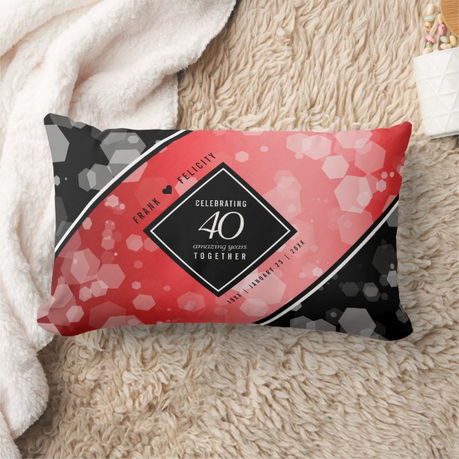 Elegant 40th Ruby Wedding Anniversary Celebration Lumbar Pillow (Blanket)