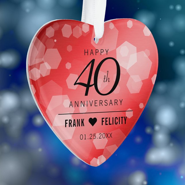 Elegant 40th Ruby Wedding Anniversary Celebration Ornament (Elegant 40th Ruby Wedding Anniversary Acrylic Ornament Cover Photo.)