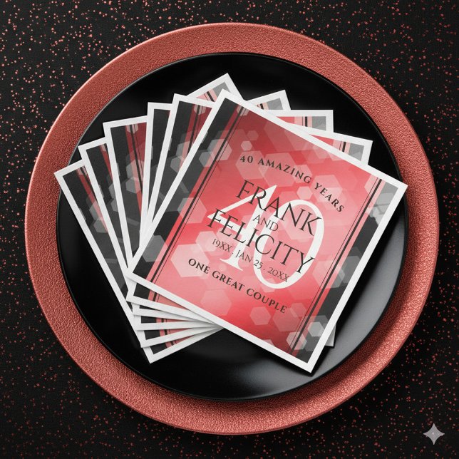 Elegant 40th Ruby Wedding Anniversary Celebration Paper Dinner Napkins (Elegant 40th Ruby Wedding Anniversary Napkins Cover Photo)