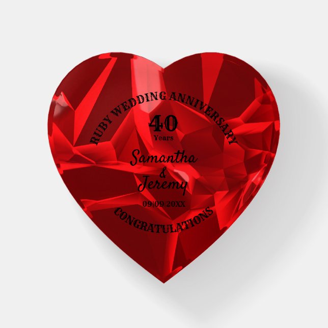 Elegant 40th Ruby Wedding Anniversary Celebration Paperweight (Front)