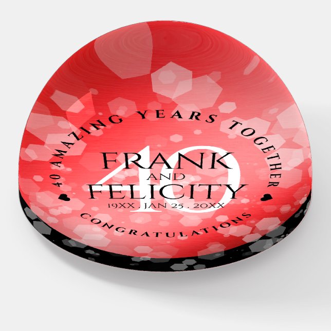 Elegant 40th Ruby Wedding Anniversary Celebration Paperweight (Angled)