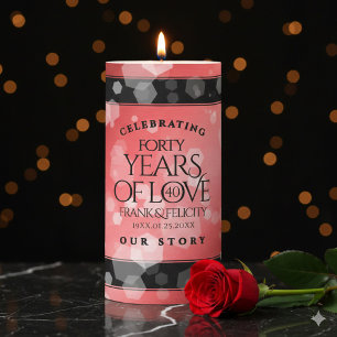 Elegant 40th Ruby Wedding Anniversary Celebration Pillar Candle
