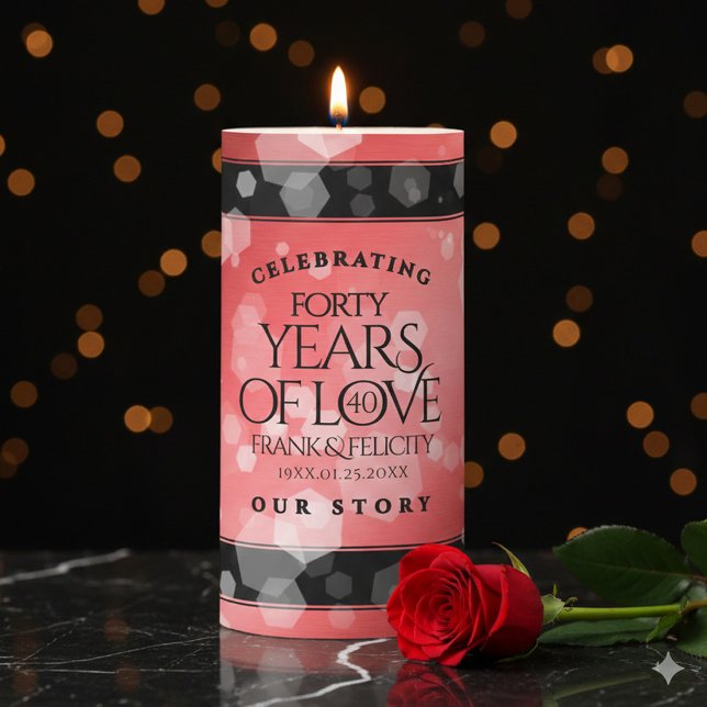 Elegant 40th Ruby Wedding Anniversary Celebration Pillar Candle (Elegant 40th Ruby Wedding Anniversary Pillar Candle Cover Photo)