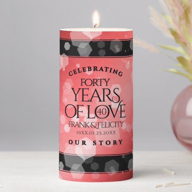 Elegant 40th Ruby Wedding Anniversary Celebration Pillar Candle (In Situ)