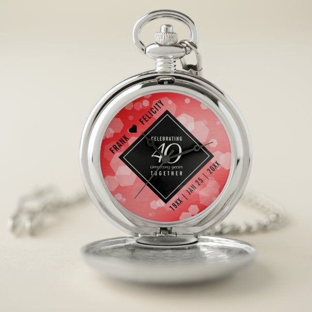 Elegant 40th Ruby Wedding Anniversary Celebration Pocket Watch (Inside)