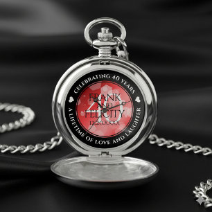 Elegant 40th Ruby Wedding Anniversary Celebration Pocket Watch