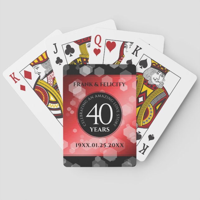 Elegant 40th Ruby Wedding Anniversary Celebration Poker Cards (Back)