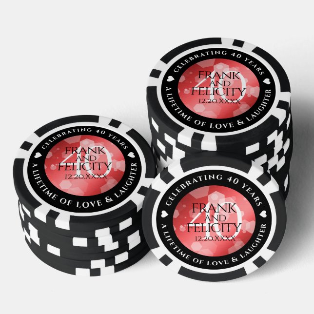 Elegant 40th Ruby Wedding Anniversary Celebration Poker Chips (Stack)