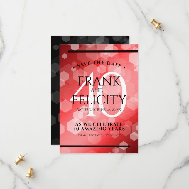 Elegant 40th Ruby Wedding Anniversary Celebration Save The Date (Front/Back In Situ)