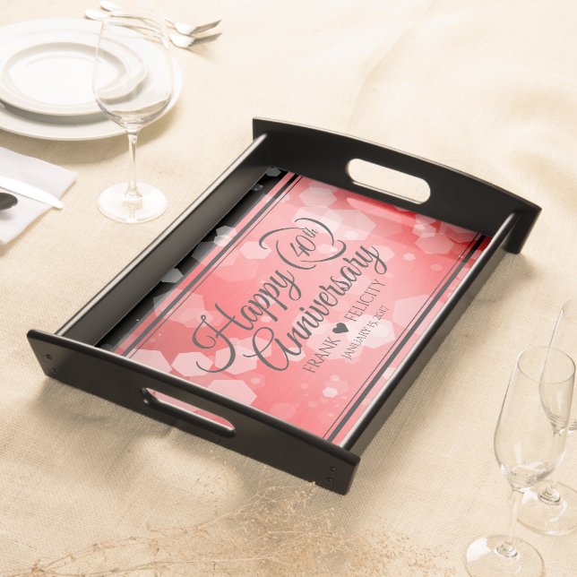 Elegant 40th Ruby Wedding Anniversary Celebration Serving Tray (Front)