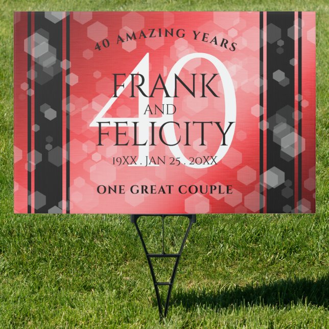 Elegant 40th Ruby Wedding Anniversary Celebration Sign (Insitu)