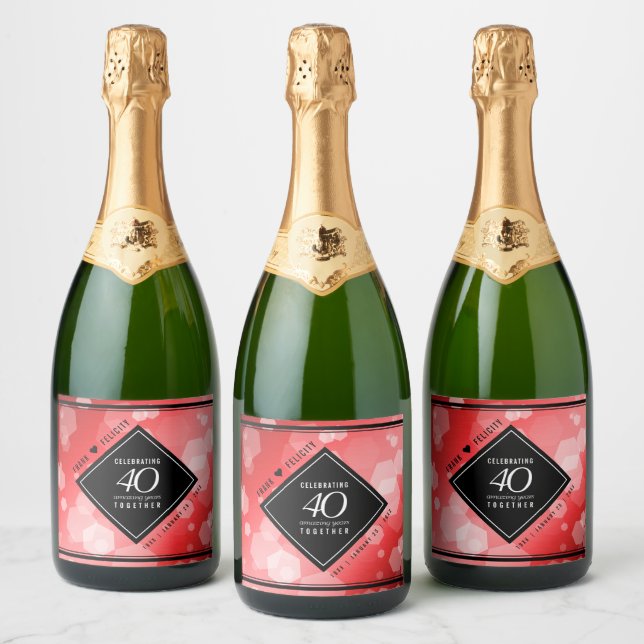 Elegant 40th Ruby Wedding Anniversary Celebration Sparkling Wine Label (Bottles)