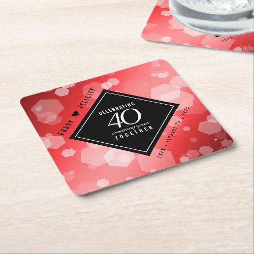 Elegant 40th Ruby Wedding Anniversary Celebration Square Paper Coaster