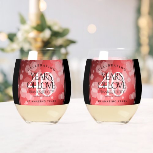 Elegant 40th Ruby Wedding Anniversary Celebration Stemless Wine Glass