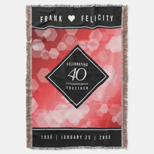 Elegant 40th Ruby Wedding Anniversary Celebration Throw Blanket