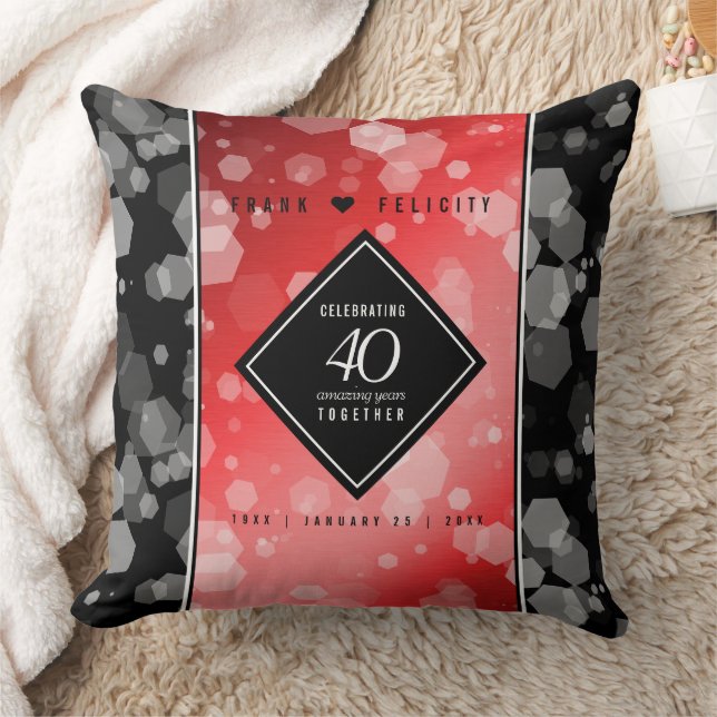 Elegant 40th Ruby Wedding Anniversary Celebration Throw Pillow (Blanket)