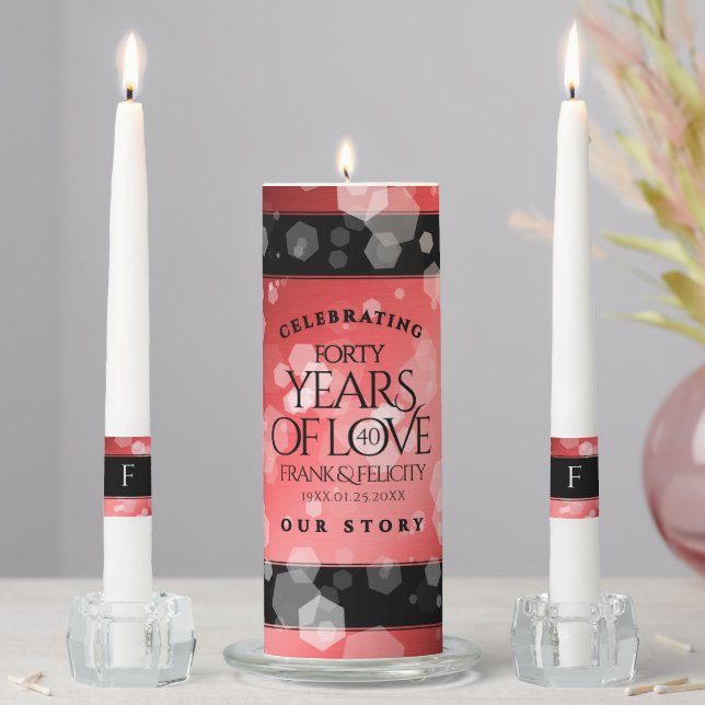 Elegant 40th Ruby Wedding Anniversary Celebration Unity Candle Set (In Situ)