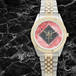 Elegant 40th Ruby Wedding Anniversary Celebration Watch<br><div class="desc">Celebrate the 40th wedding anniversary and a love that stands the test of time with this stylish watch! Elegant black and white lettering with hexagonal confetti on a ruby red background add a memorable touch for this special occasion and extraordinary milestone. Personalize with the couple's names and dates of marriage....</div>