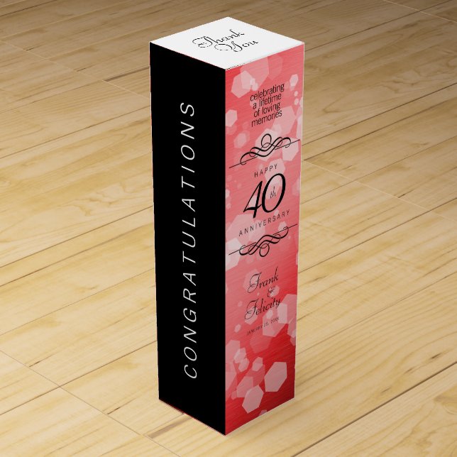 Elegant 40th Ruby Wedding Anniversary Celebration Wine Box (Front)