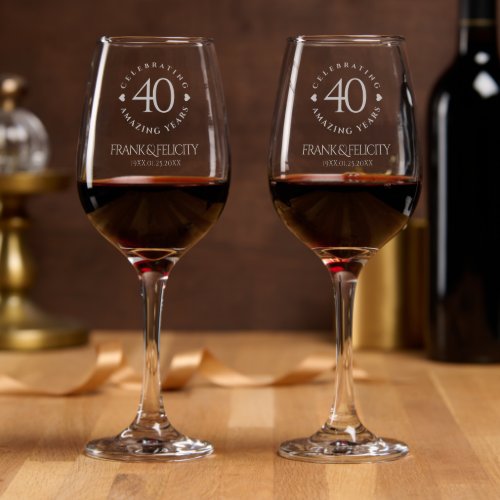 Elegant 40th Ruby Wedding Anniversary Celebration Wine Glass