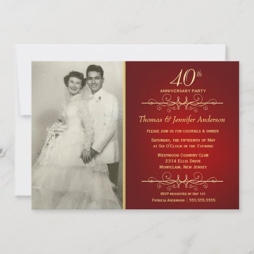 Elegant 40th Ruby Wedding Anniversary Invitations
