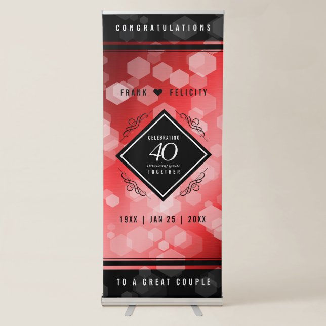 Elegant 40th Ruby Wedding Anniversary Retractable Banner (Front)