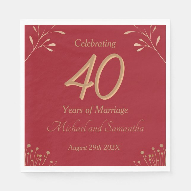 Elegant 40th Ruby Wedding Party Napkins (Front)