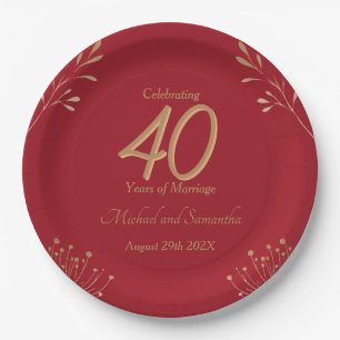 Elegant 40th Ruby Wedding Party Paper Plates