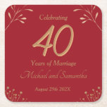 Elegant 40th Ruby Wedding Party Square Paper Coaster<br><div class="desc">Add a touch of timeless elegance to your celebration with these Elegant 40th Wedding Anniversary Paper Coaster, featuring a rich ruby red background accented with luxurious gold-colored writing and details. Perfectly designed to complement your ruby anniversary invitations, these coasters bring a sophisticated, coordinated look to your table décor. Ideal for...</div>