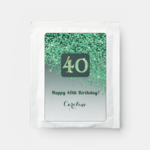 Elegant 40th Tea Birthday Party Green Glitter Tea Bag Drink Mix