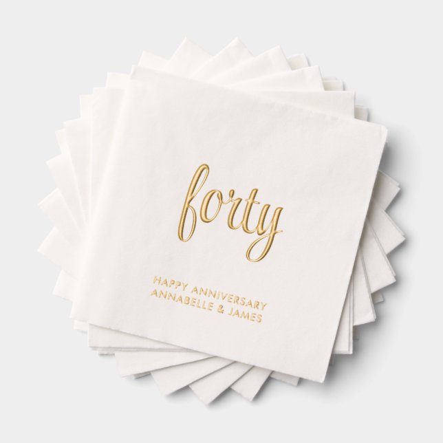 Elegant 40th Wedding Anniversary Gold Foil Napkins (Insitu (Stacked))