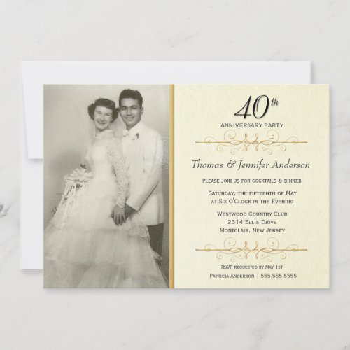 Elegant 40th Wedding Anniversary Party Invitations
