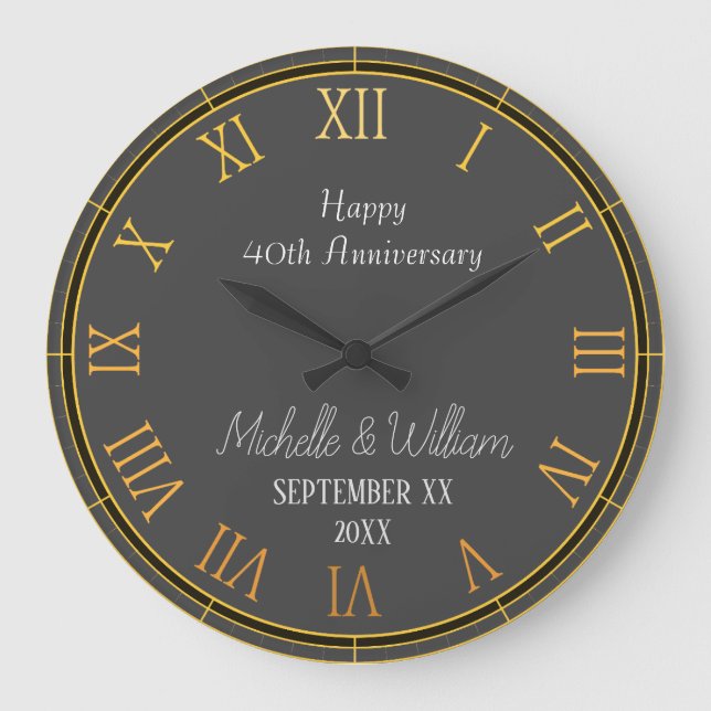Elegant  40th Wedding Anniversary Personalized Large Clock (Front)