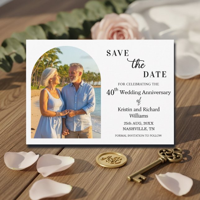 Elegant 40th Wedding Anniversary Photo Save The Date (Creator Uploaded)