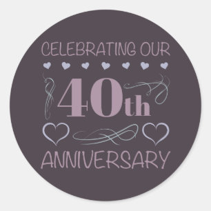 Elegant 40th Wedding Anniversary Purple Classic Round Sticker
